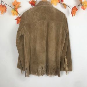 Vintage Suede Leather Fringe Western Style Tan Brown Jacket Festival Y2K